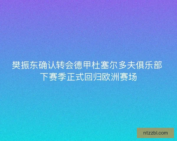 樊振东确认转会德甲杜塞尔多夫俱乐部 下赛季正式回归欧洲赛场